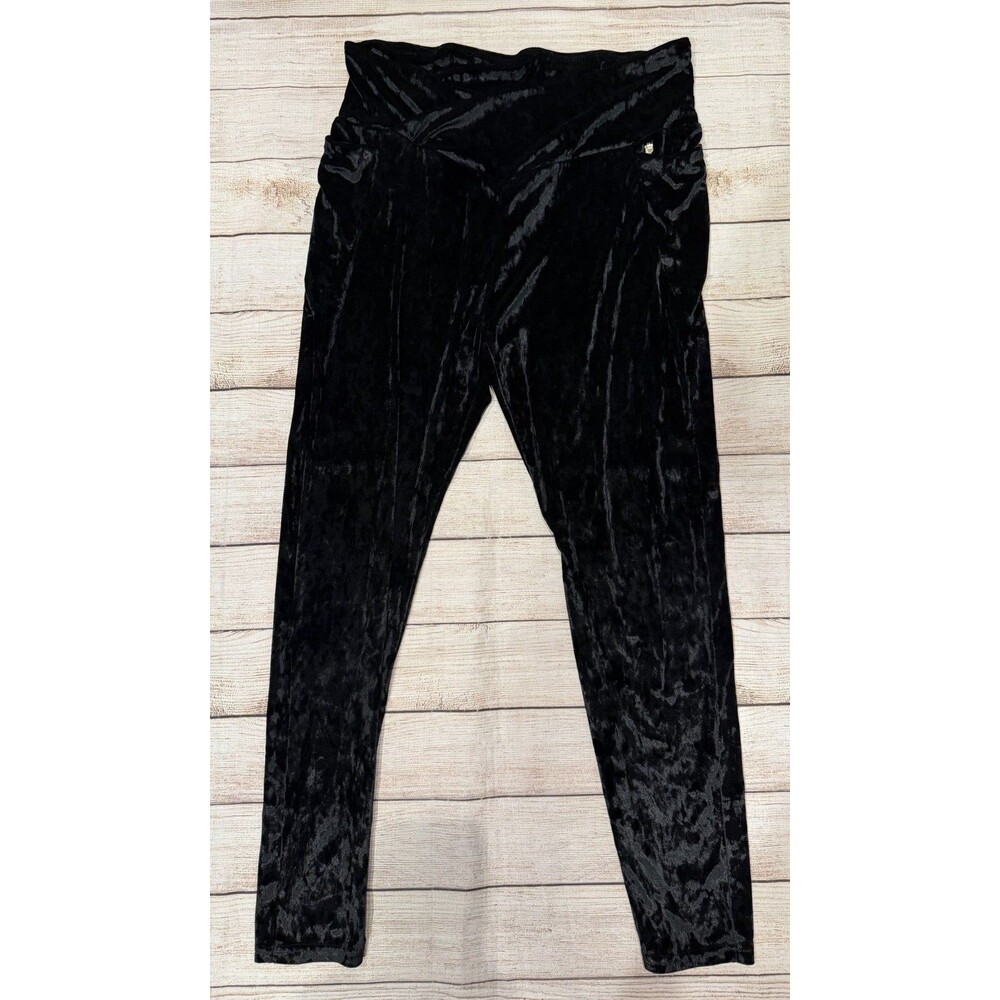 Fabletics High Waisted Crushed Velour Crossover Legging Black Plus Size 2X